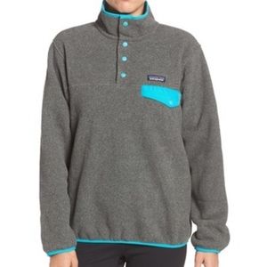 Patagonia Fleece Button Pullover ( grey/turq/red )